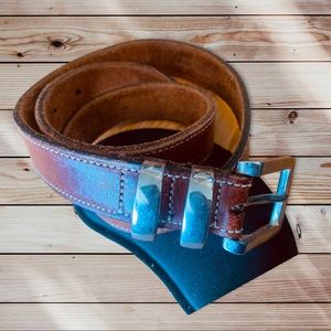 Unbranded Women's Brown Leather Belt with Contrast Stitch Size Small